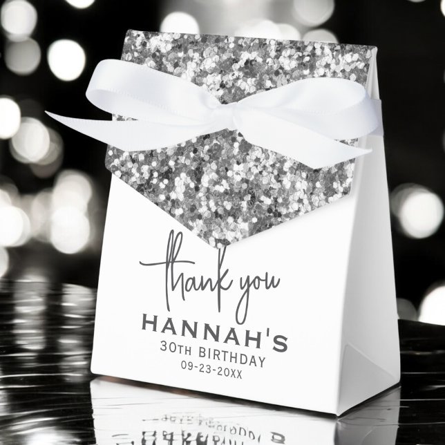 Thank You Birthday White Silver Glitter Script Favor Boxes (Creator Uploaded)