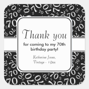 Thank You: Black 70th Birthday Number Pattern Square Sticker