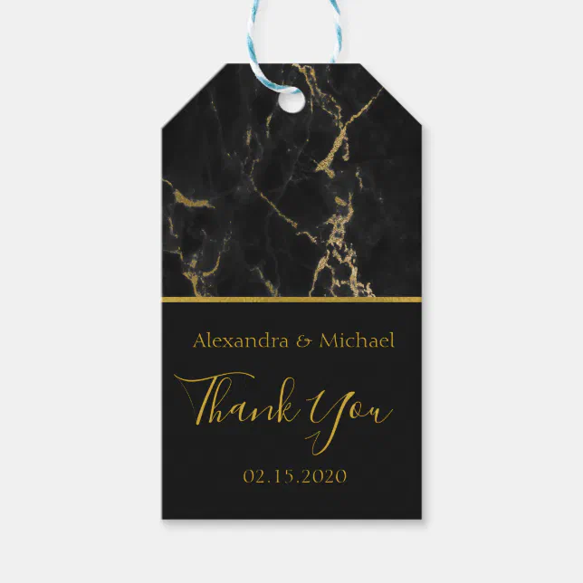 Thank You Black and Gold Elegant Marble Gift Tags | Zazzle