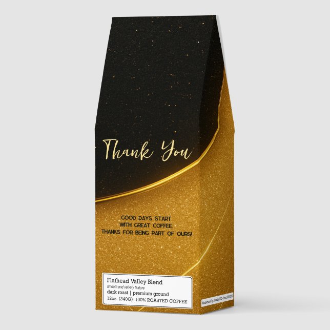 Thank You Black and Gold Glitter Roasted Coffee (Front)