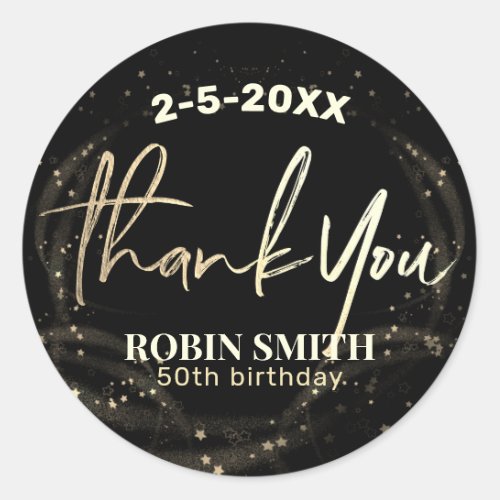 Thank you Black and Gold Modern Birthday Favor Classic Round Sticker