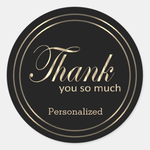 Thank You  Black and Light Gold  Classic Round Sticker
