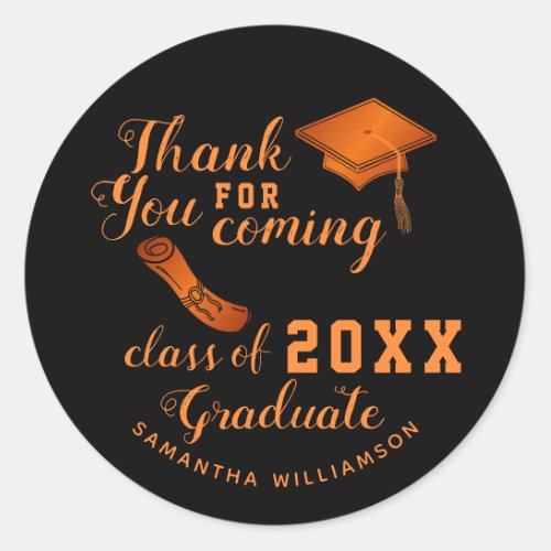 Thank You Black and Orange Class of 2023 Graduate Classic Round Sticker