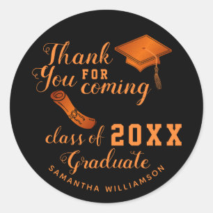 Thank You Black and Orange Class of 2025 Graduate Classic Round Sticker