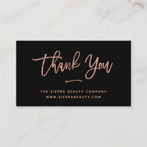 Thank You  Black and Rose Gold Small Business Business Card