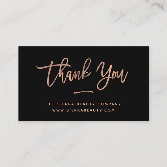 Thank You | Black and Rose Gold Small Business Card (Front)