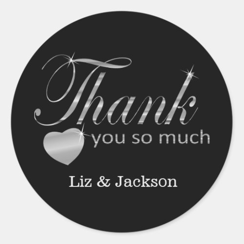 Thank You _ Black and Silver Script   Classic Round Sticker