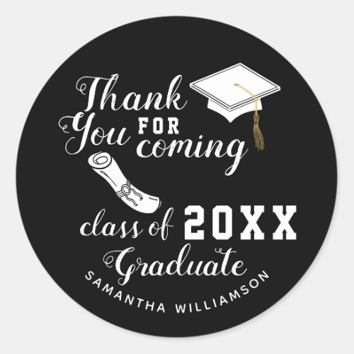 Thank You Black and White Class of 2023 Graduate Classic Round Sticker