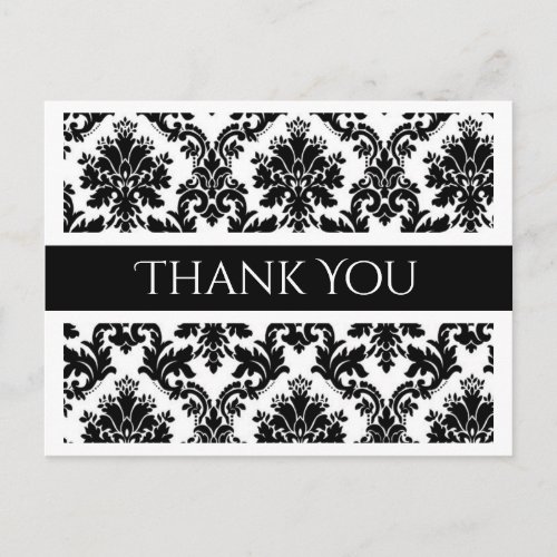 Thank You Black and White Damask Floral  Postcard