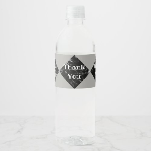 Thank You Black and White Diamonds Pattern Marbled Water Bottle Label