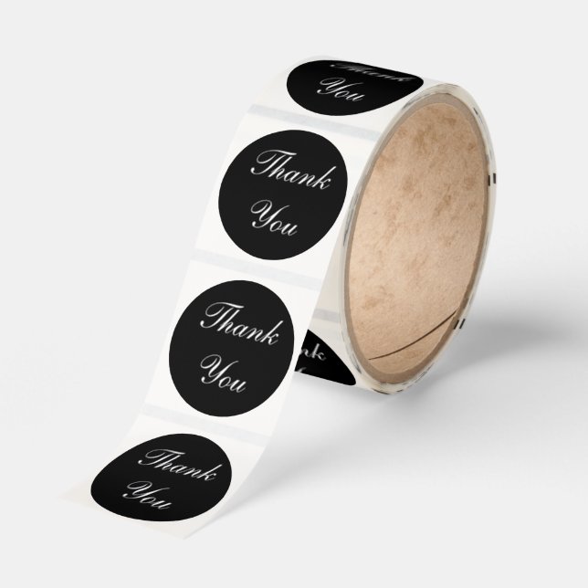 Thank You Black and White Elegant Cursive Script Sticker Roll (Roll)