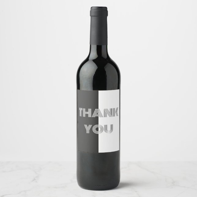 Thank You Black and White Elegant Stylish Op Art Wine Label (Front)