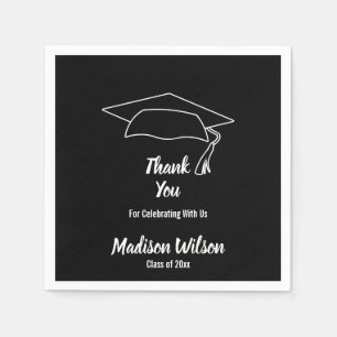 Thank You Black and White Graduation Graduate Name Paper Napkins
