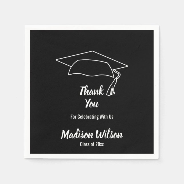 Thank You Black and White Graduation Graduate Name Paper Napkins (Front)