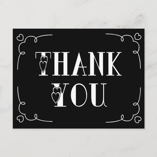 Thank You Black And White Hearts Postcard (Front)