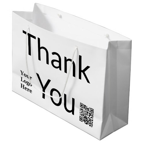 Thank You Black and White QR Code Your Logo Here Large Gift Bag