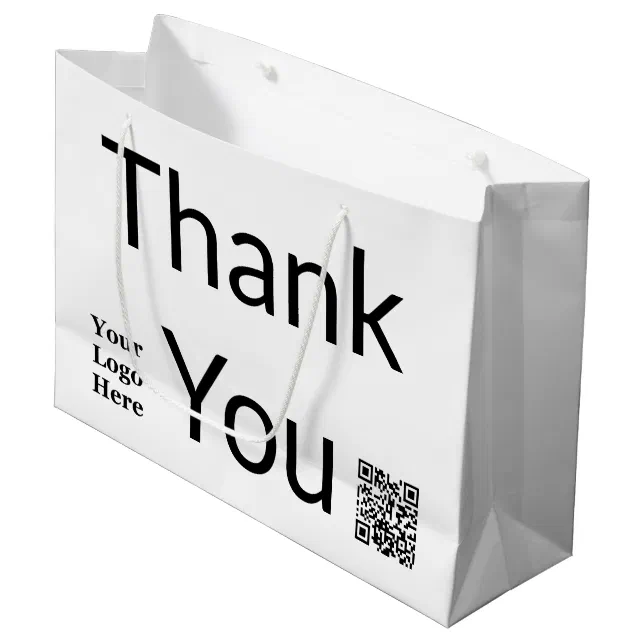 Thank You Black and White QR Code Your Logo Here Large Gift Bag Zazzle