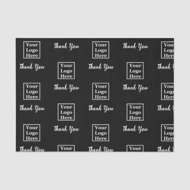 Thank You Black and White Scrip Business Logo Tissue Paper (Front)