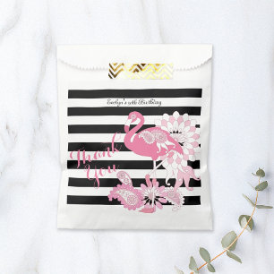 Thank You Black and White Stripe Pink Flamingo Favor Bag