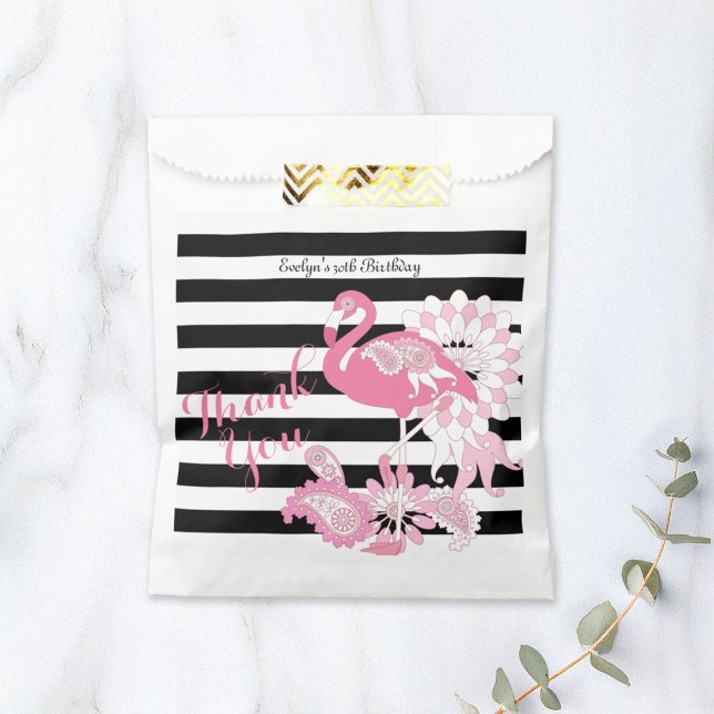 Thank You Black and White Stripe Pink Flamingo Favor Bag (Creator Uploaded)