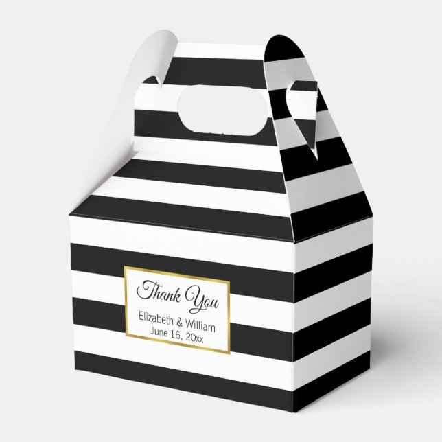 Thank You Black and White Striped Wedding Favor Boxes (Front Side)