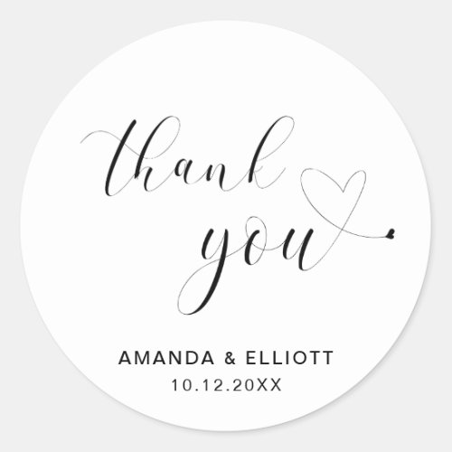 Thank You Black and White Typography Wedding Classic Round Sticker