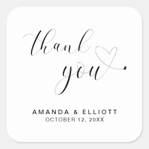 Thank You Black and White Typography Wedding Square Sticker