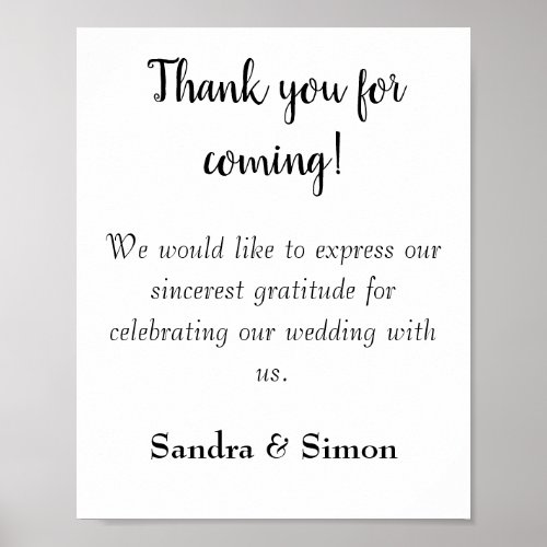 Thank You Black and White Wedding Sign