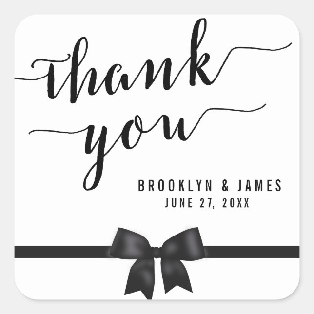 Thank You Black And White Wedding Stickers Bow (Front)