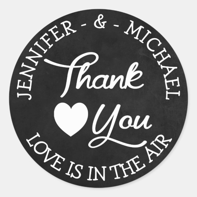 Thank You Black Chalkboard Personalized Wedding Classic Round Sticker (Front)