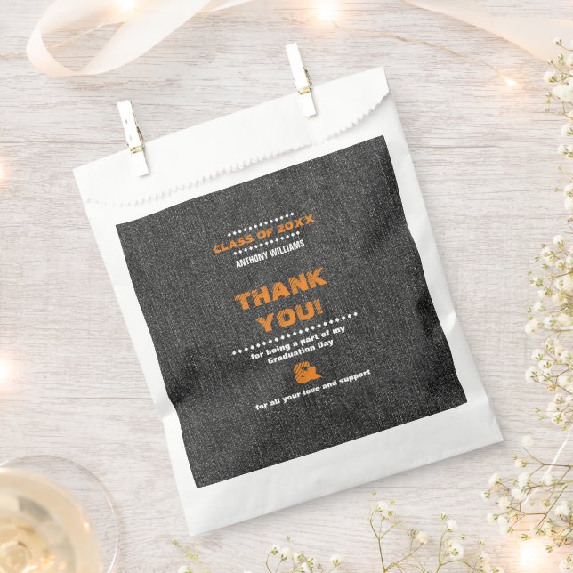 Thank You. Black Denim Pattern Graduation Favor Bag (Clipped)