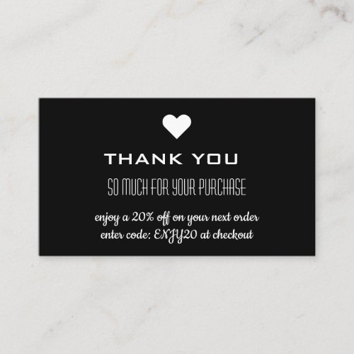 Thank You Black Discount Heart Business Card