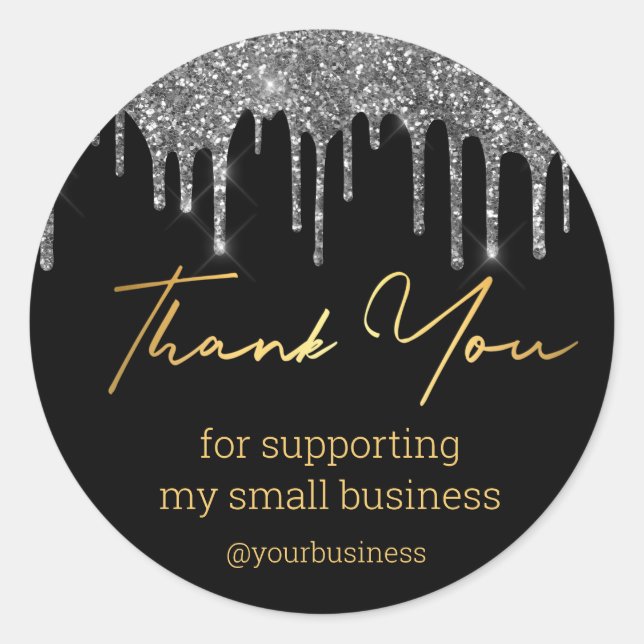 thank you black gold and silver small business classic round sticker (Front)