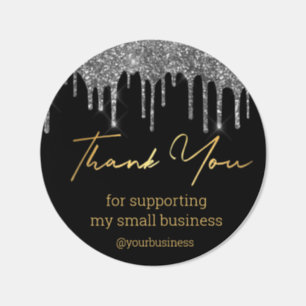 thank you black gold and silver small business classic round sticker
