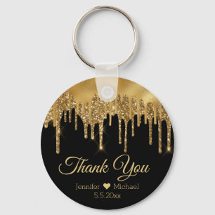 thank you black gold dripping glitters wedding keychain
