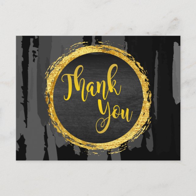 Thank You Black Gold Glitter Circle  Abstract Postcard (Front)