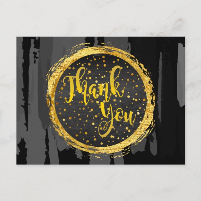 Thank You Black Gold Glitter Circle  Abstract Postcard (Front)
