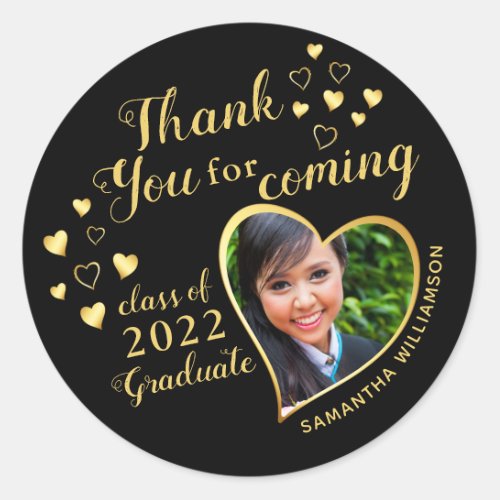 Thank You Black Gold Graduation Party Favor Classic Round Sticker