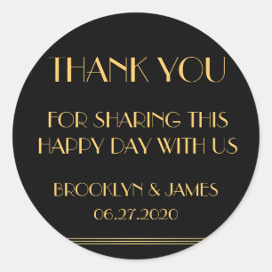 Thank You Black Gold Great Gatsby Wedding Stickers