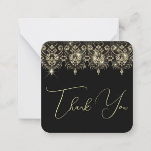 Thank you black gold lace elegant sparkle look note card