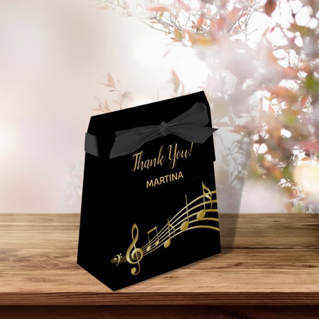 Thank You black gold music notes name birthday Favor Boxes (Creator Uploaded)