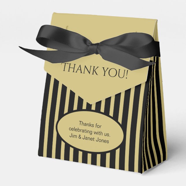 Thank You - Black/Gold Simple Stripes Pattern Favor Boxes (Front Side)