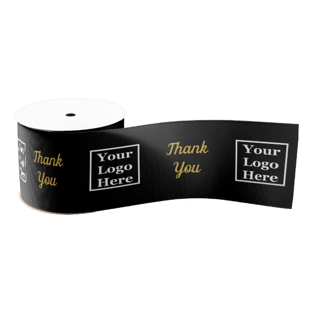 Thank You Black & Gold Your Logo Here Pattern Grosgrain Ribbon (Spool)