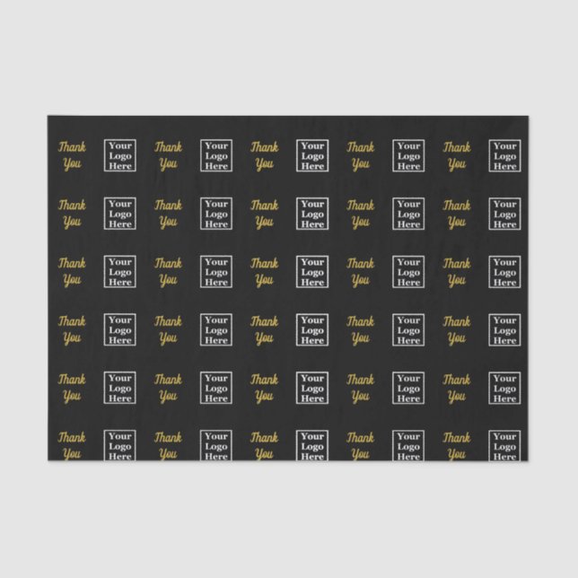 Thank You Black & Gold Your Logo Here Pattern Tissue Paper (Front)