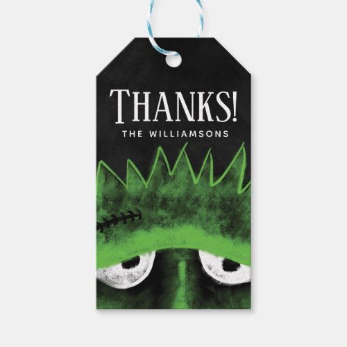 Thank You  Black  Green Frankenstein Halloween Gift Tags