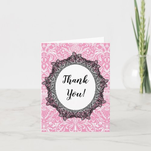 Thank You Black Lace Frame Pink Victorian Damask