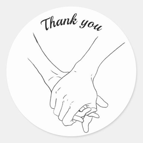 Thank you black line drawing holding hands classic round sticker