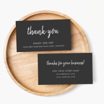 Thank You Black | Modern Minimalist Handwritten Discount Card