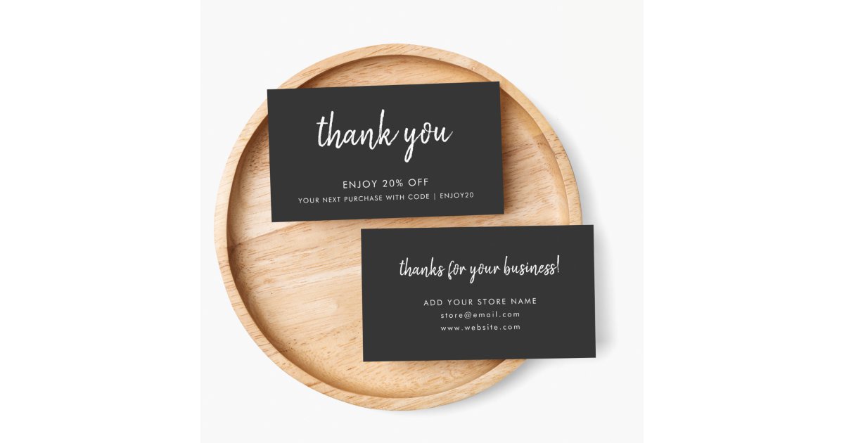 Thank You Black | Modern Minimalist Handwritten Discount Card | Zazzle