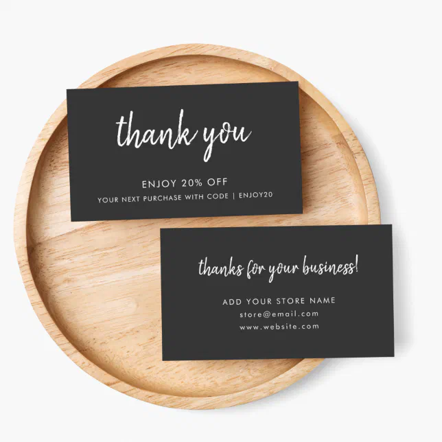 Thank You Black | Modern Minimalist Handwritten Discount Card | Zazzle